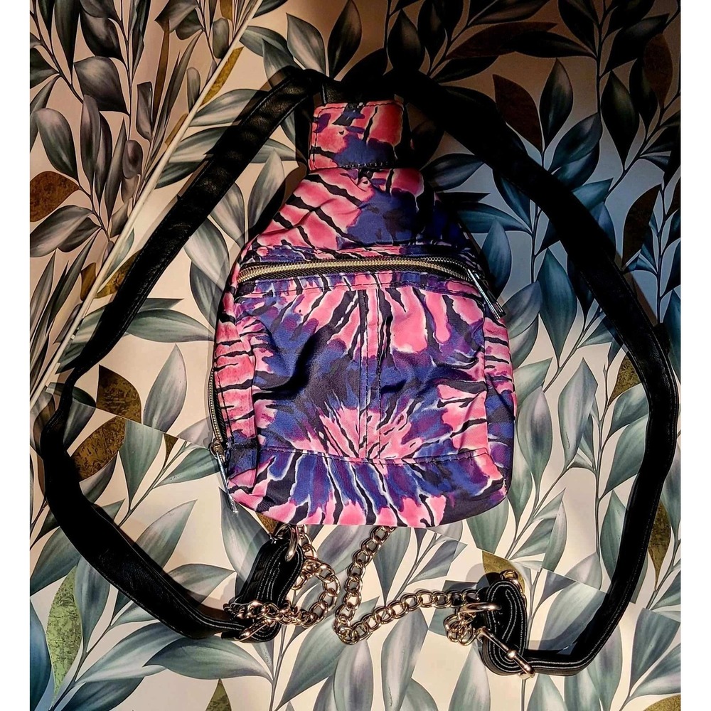*RESCUE ANIMAL FUNDRAISER*CUTE Tie Dye Sling Bag Mini Backpack w/Chain Detail
